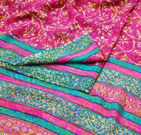 Vintage Pink Saree 100 Pure Georgette Silk Printed Sari Sewing 5yd