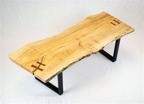 Lay the walnut slab on top of a pair of sawhorses. Hand Made Reclaimed Maple Slab Coffee Table With Black ...