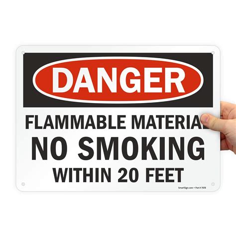 Smartsigndanger Flammable Material No Smoking 20 Feet Aluminum Sign