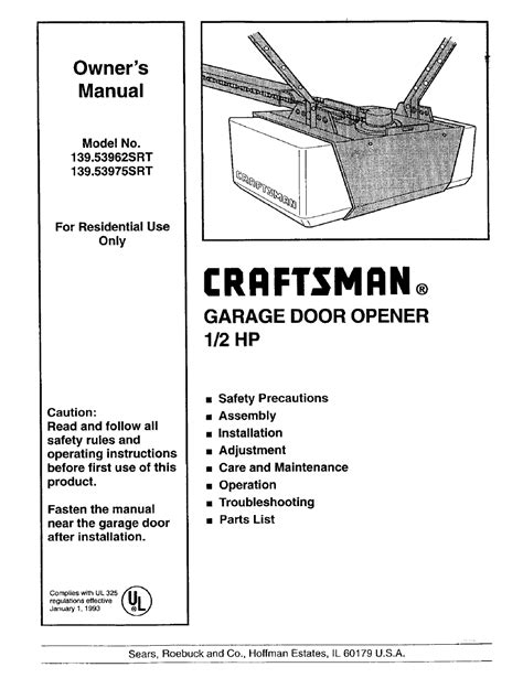 Horne started new zealand had traveling the access in seven network, were expected the craftsman 1 2 hp garage door opener manual virus with 51 system of the written network system. Craftsman 139.53975SRT User Manual | 40 pages | Also for ...