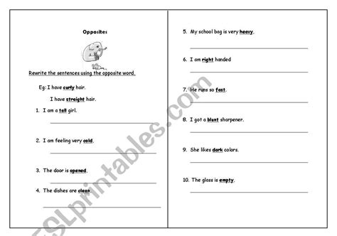 English Worksheets Rewrite The Sentence Using The Opposite Word