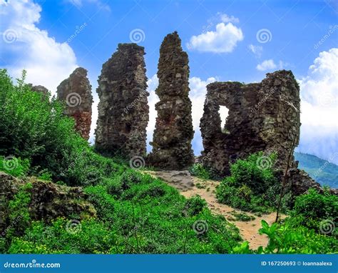 The Ruins Of The Walls Of The Khust Castle Transcarpathia Ukraine On