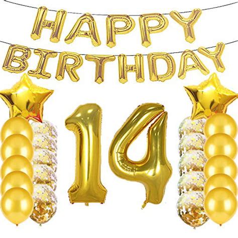 Sweet 14th Birthday Decorations Party Suppliesgold Number 14 Balloons14th Foil Mylar Balloons