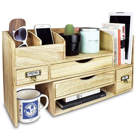 Ikee Design Adjustable Wooden Desktop Organizer Office Supplies Storage