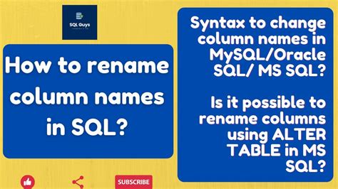Sql Tutorial How To Rename Column Names In Sql Alter Table Columns