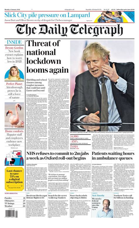 Daily Telegraph Front Page 4th Of January 2021 Tomorrow S Papers Today