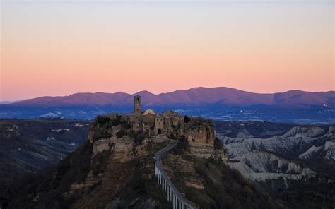 Download Wallpapers Civita Di Bagnoregio Evening Sunset Fortress