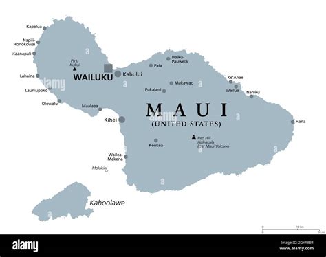 Maui Hawaii Mapa Político Gris Con Capital Wailuku Parte De Las