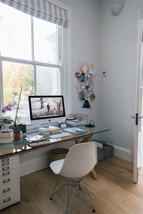 Picture Of A Scandinavian Home Office With A Wood And Glass Trestle