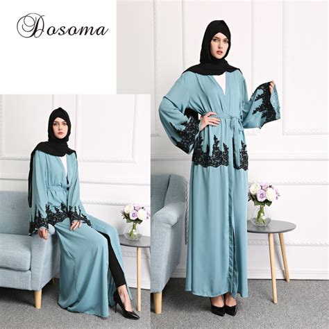 Elegant Muslim Open Abaya Dress Plus Size Cotten Linen Lace Cardigan