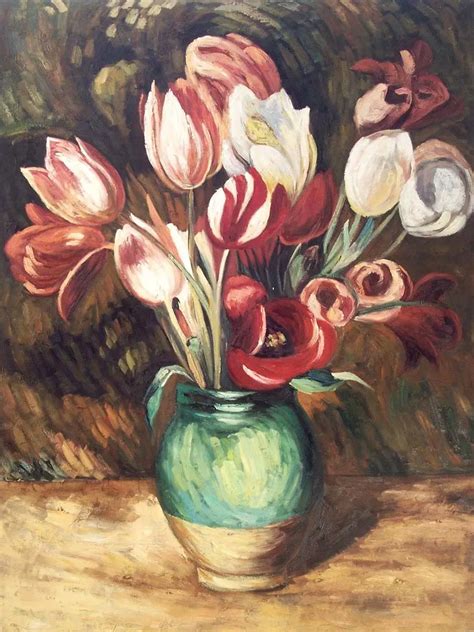 High Quality Flower Oil Painting Modern Art Tulips In A Vase By Pierre