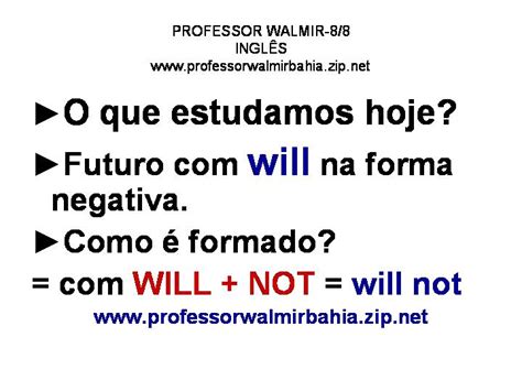 Professor Walmir Bahia English Futuro Com Will Negativa