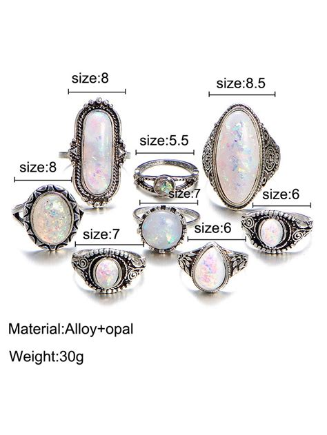 New Design Vintage Opal Knuckle Rings Set For Women Boho Geometric Pattern Flower Rings Party