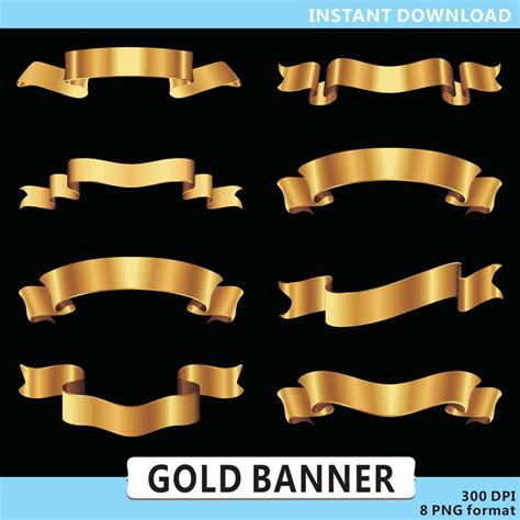 Gold Banner Clipart Ribbon Clipart Banners Clip Art Digital Etsy