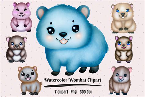 Watercolor Cute Kawaii Wombat Clipart Illustration Par Hamees Store