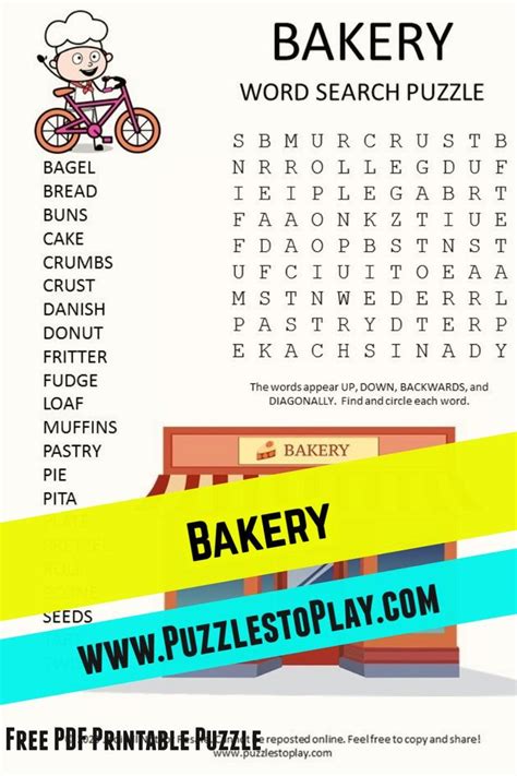 Bakery Word Search Puzzle Free Printable Puzzles Bakery Printable