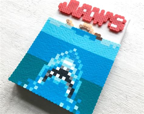 3d Jaws Retro Movie Poster Art Handmade Pixel Art Perler Beads On