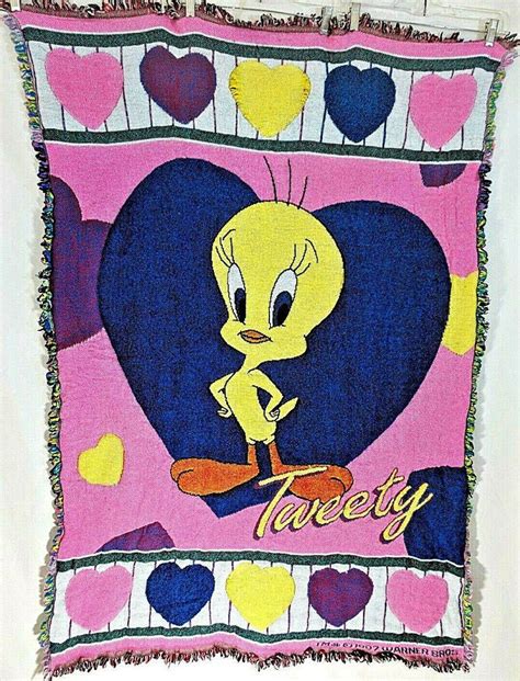 56x80.new with tags.made in austria. Vintage Warner Brothers Tweety Bird Woven Throw Blanket ...