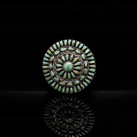 Pendant Pin Navajo Green Turquoise Petit Point Silver Sterling By