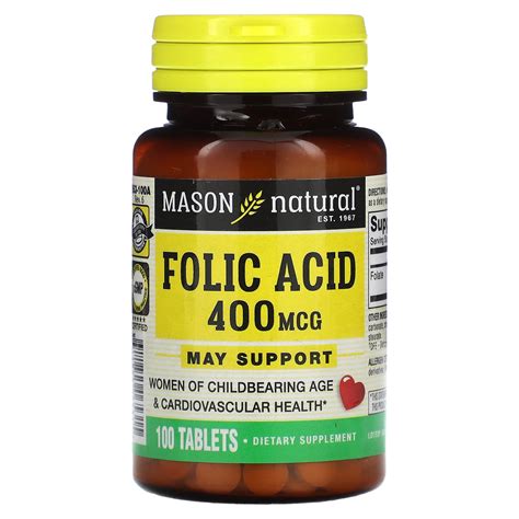 Mason Natural Ácido fólico 400 mcg 100 comprimidos