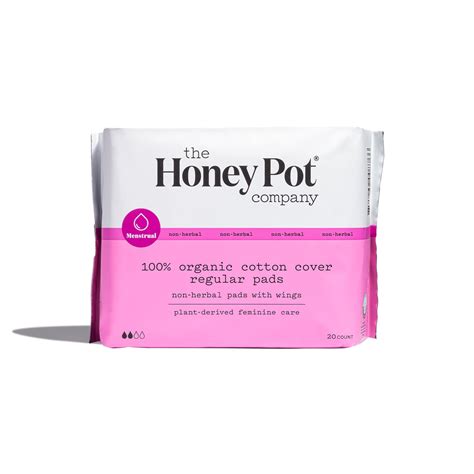 The Honey Pot Company Non Herbal Regular Pads With Wings Organic Cotton Cover 20 Ct