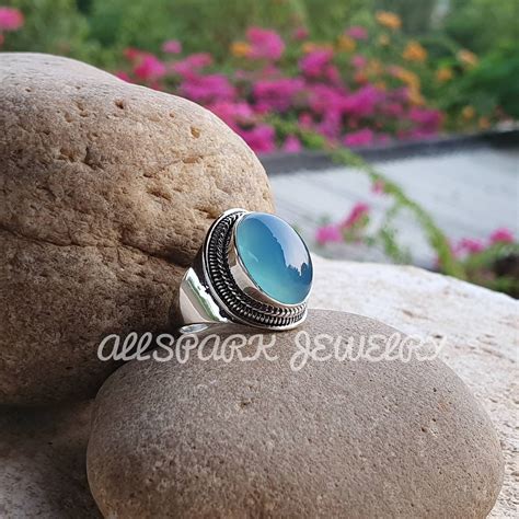 Blue Chalcedony Ring Sterling Silver Excellent Quality Gem Etsy