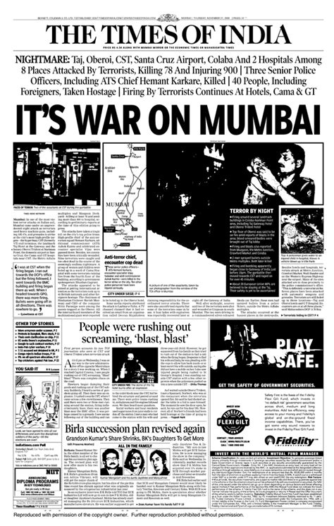 26 November: How TOI covered the 26/11 Mumbai terror attacks | India ...