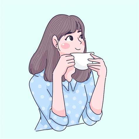 Premium Vector Girl With Coffee Cup Illustration