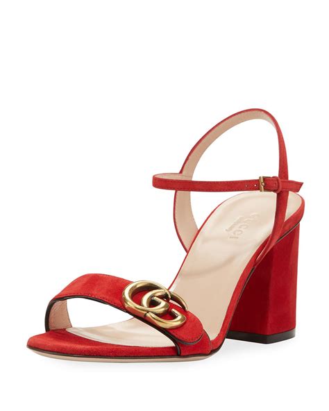 Gucci Marmont Suede Block Heel Sandal In Red Lyst