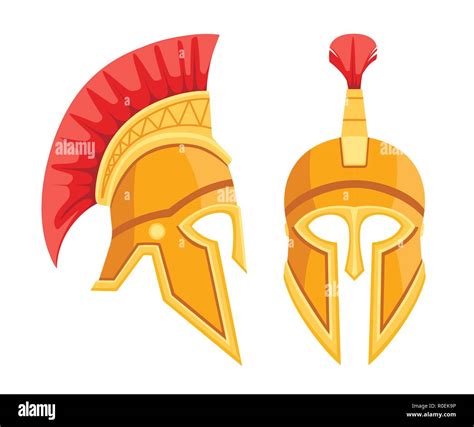 Bronze Greek Helmet Spartan Ancient Armor Red Hair Helmet Flat