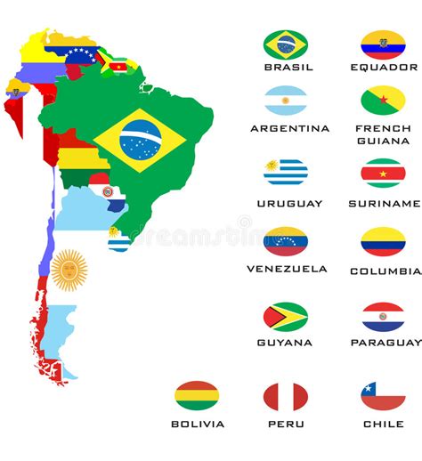 Vlaggen Van Alle Landen Van Zuid Amerika Stock Illustratie