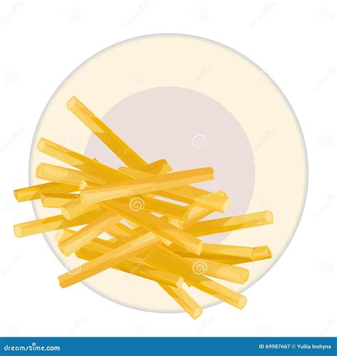 French Fries On A Plate Top View Stock Vector Illustration Of