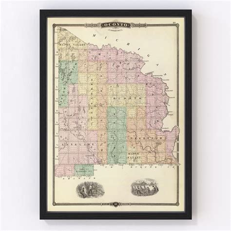 Vintage Map of Oconto County Wisconsin, 1878 by Ted's Vintage Art