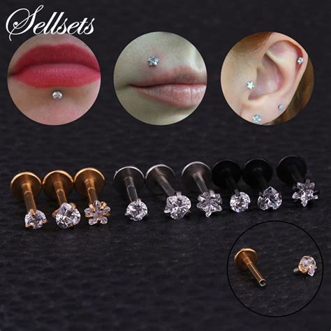 Buy Sellsets Round Star Heart Cz Lip Piercing Monroe Labret Lip Tragus Ring