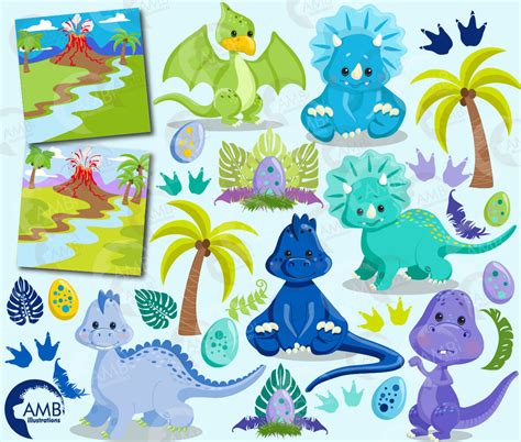 Baby Boy Dinosaurs Clipart Amb 2797 By Ambillustrations Thehungryjpeg