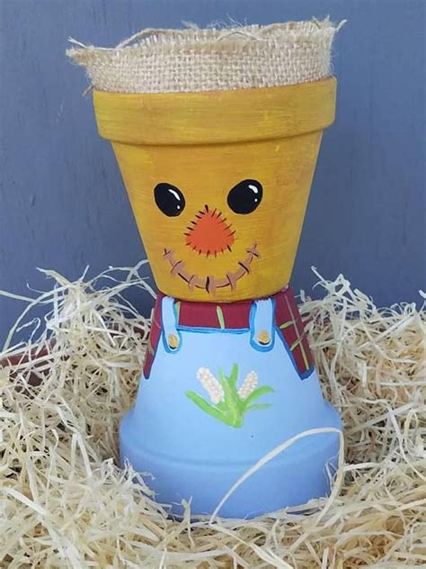 8 Inch Scarecrow Pot People Clay Pot Crafts Flower Pot Crafts
