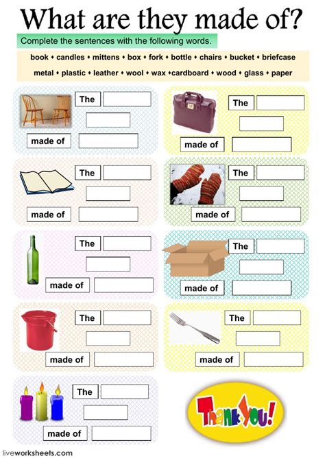 Please use any of the printable worksheets (you may duplicate them) in your classroom or at home. What are they made of? worksheet