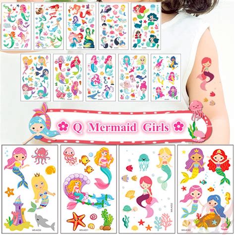 1sheet q mermaid girls temporary tattoo art stickers waterproof tattoos for sexy arm clavicle