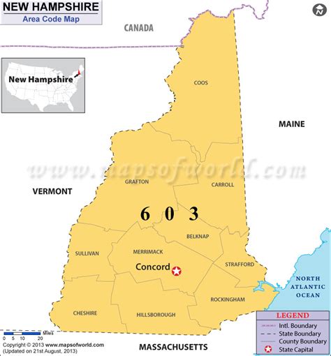 New Hampshire Area Codes Map Of New Hampshire Area Codes