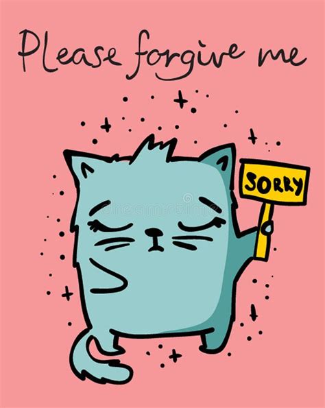 vector card with cute funny cat please forgive me stock vector illustration of abstract