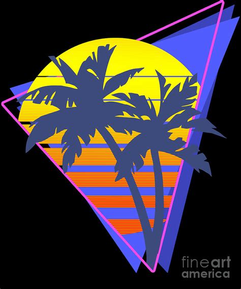 Synthwave Retrowave Sunset With Palms 80s Style Design T Print