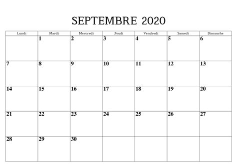 Calendrier Septembre 2020 Modèles Gratuit Imprimables Pdfmotexcel