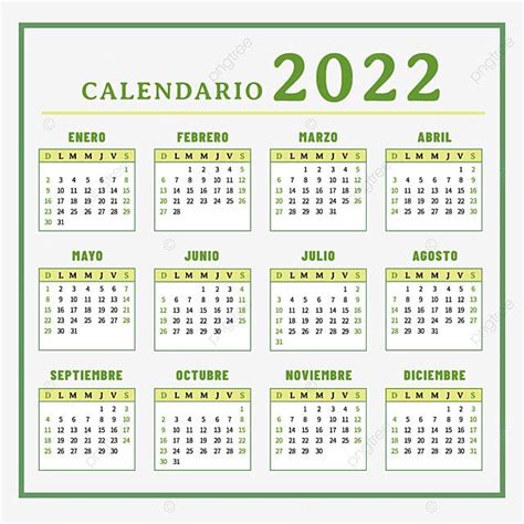 Calendario Del Año Verde Español 2022 Png Dibujos 2022 Calendario