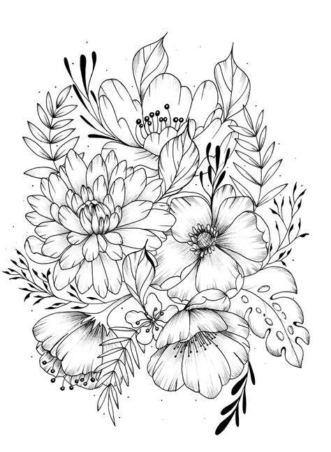 Sketched Floral Coloring Tumblr Pages Sketch Coloring Page