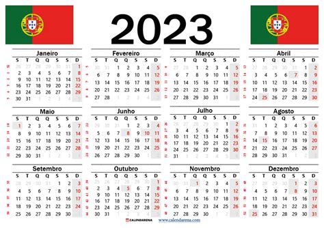 Calendario 2023 Feriados Nacionais Portugueses 2023 Holidays Printable