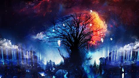 X Resolution Bare Tree Surrounded By Clouds Painting Artwork Digital Art Fantasy