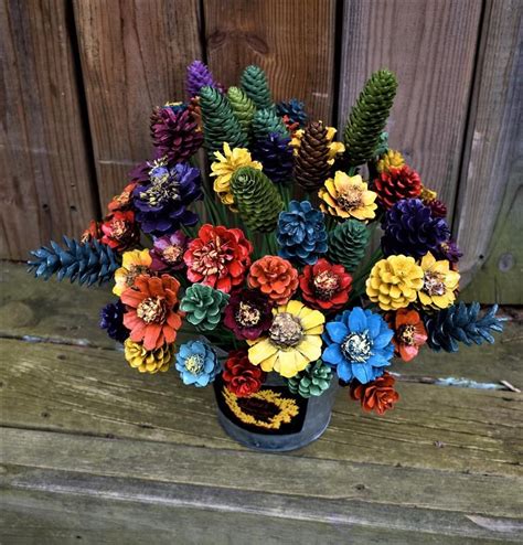 Fall Is In The Airone Dozen Pinecone Flowers Hand Made Pine Etsy