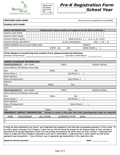 Georgia United States Pre K Registration Form Fill Out Sign Online