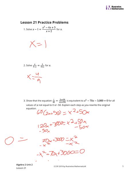 Algebra 2 2 21 Lesson Curated Practice Problem Set Unit 2 Problems