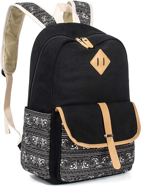 Leaper Cute Canvas Backpack For Girls School Bag Travel Daypack Black